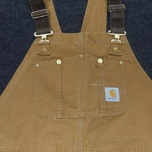 Carhartt Duck Bib Overalls Double Knee Workwear Mens 46x30 Brown - Picture 8 of 15
